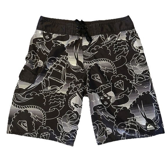 Quiksilver Other - VTG Quiksilver Board Shorts Traditional Tattoo Alt Surf 90s Y2K RN114199 CA52199